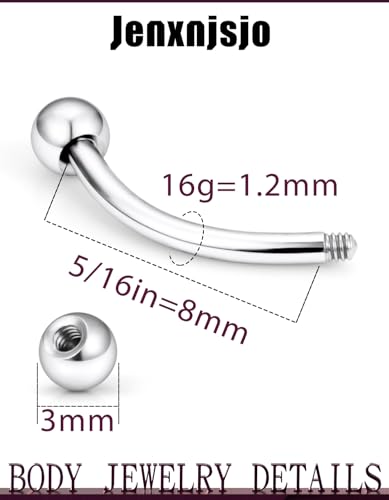 Jenxnjsjo 16g 8/10mm Eyebrow/Rook/Snug/Vertical-Labret/VCH/Snake-Eyes/Anti-Tragus/Cartilage/Daith/Belly-Button/Bridge/Hood/Surface Curved Barbell Piercing Jewelry for Women Men - color: Turquoise-P / GITD / Ball, size: 8mm