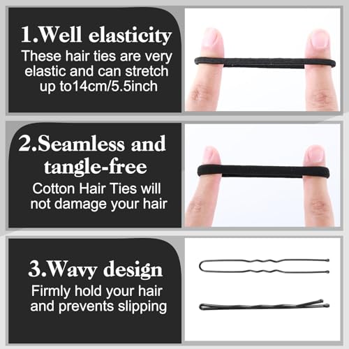 735 Pcs Black Hair Ties and Bobby Pins Set, Clear Elastic Bands, No Damage Hair Accessories for Thick Hair, Women and Girls