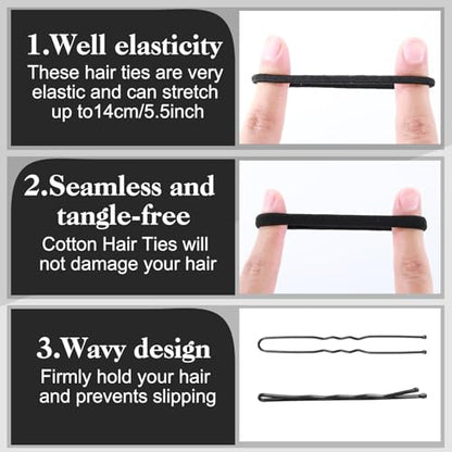 735 Pcs Black Hair Ties and Bobby Pins Set, Clear Elastic Bands, No Damage Hair Accessories for Thick Hair, Women and Girls