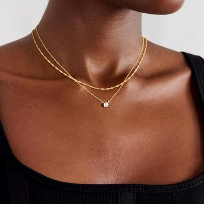 Layered Gold Necklace Set for Women Dainty Waterproof Cute Choker | 14K Gold Plated Minimalist Non Tarnish Lightweight CZ Pendant Pearl Twist Paperclip Chain Jewelry Gifts - style: 2PCS-Twisted rope zircon-GD