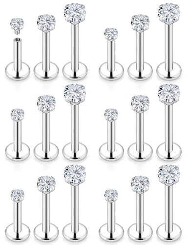 14G Lip Rings Stainless Steel Tragus Helix Conch Piercing Jewelry Snake Bite Piercing Monroe Lip Rings Labret Medusa Cartilage Lobe Earrings Studs Piercing Jewelry 6MM 8MM 10MM Silver 18PCS - color: 6MM 8MM 10MM-Silver,2mm/3mm/4mm CZ