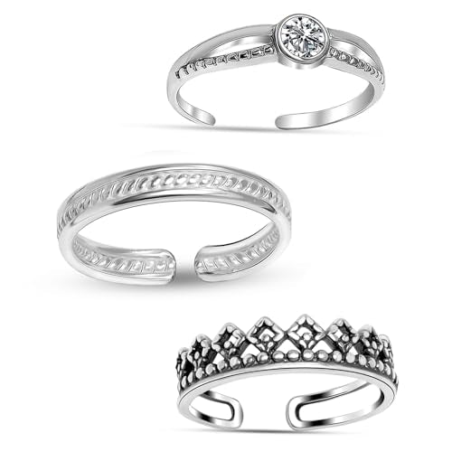 LeCalla 925 Sterling Silver Minimalist Toe Rings Set of Toe Ring Lightweight Simple Antique Open Adjustable Toe-Rings Beach Foot Jewelry Set for Women - color: 03. Trio (3 PCS)