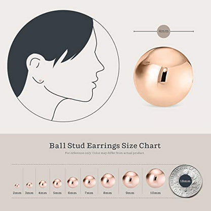 KEZEF 925 Sterling Silver Ball Stud Earrings for Women, 2mm to 10mm | Nine Bead Sizes, Three Finishes, Hypoallergenic Nickel Free Post, Butterfly Push Back, Sold As One Pair - color: Rose Gold, size: 3mm, 4mm, 5mm