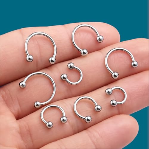 Surgical Steel Septum Rings 16g 14g - Lip Ring Smiley Piercing Hoop for Cartilage Earrings, Tragus, Helix, Daith, Conch - Eyebrow Circular Horseshoe Septum Piercing Jewelry - color: 16g Set - Silver