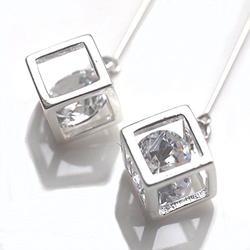 Drop Cubic Zirconia Invisible Clip On Earrings for Women Not Pierced Gold Teardrop Sqaure CZ Crystal Dangle Gold Silver Comfortable Clip On Earrings Bridal Wedding Prom - color: Cube Silver
