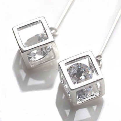 Drop Cubic Zirconia Invisible Clip On Earrings for Women Not Pierced Gold Teardrop Sqaure CZ Crystal Dangle Gold Silver Comfortable Clip On Earrings Bridal Wedding Prom - color: Cube Silver