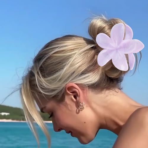 Flower Hair Clips for Women Girls Claw Clips Light Purple Plumeria with Marble Design Barrettes Summer Hair Clip Fashion Hair Styling Accessories for Thick Thin Hair(3Pcs: 1 Large 2 Small) - color: Light Purple