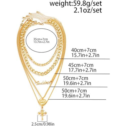 GYRMMUE 5 Pcs Chunky Gold Layered Necklaces Set for Women Heart Locket Coin Cross Pendant Necklaces Punk Hip Hop Charm Necklace Goddess Style Stacked Chain Necklace Christian Faith Jewelry - color: Gold