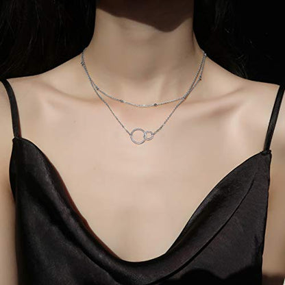 Ladytree S925 Sterling Silver Dainty Simple Choker Necklace,Rolo Chain,Adjustable 13 inches to 16 inches - style: 08_Layer Infinity Choker
