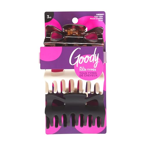 Goody SlideProof Large Claw Clips - 3 Ct, Tortoise Print, Black Matte & Ivory, Secure Grip Hair Styling Accessories for Women & Men, All Hair Types - color: Tort/Cream/Black (Large Claw), size: 3 Count (Pack of 1)