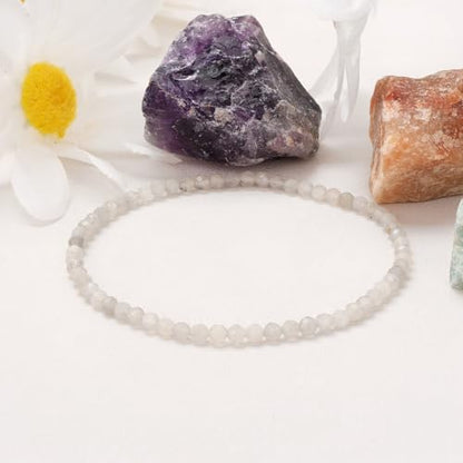 Healing Crystal Bracelet Clear Quartz Faceted Beaded Bracelets for Women Men 3mm Natural Stone Adjustable Handmade Stretch Bracelet Reiki Spiritual Jewelry Fashion Gifts - color: Labradorite