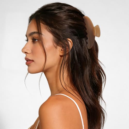 MAORULU Cute Claw Clip for Women – 4.3'' Large Acetate Hair Clips for Thick Thin Curly Long Hair, Durable Hair Clamps Non-slip Jaw Clip, Strong Hold, Stylish French Design (Light Brown) - color: Light Brown