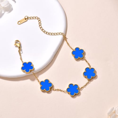 FLY FEI 18K Gold-Plated Four Leaf Clover Bracelet for Women,Adjustable lucky Bracelet Set Jewelry Gift-Hypoallergenic Charm for Birthdays, Wellness & Daily Wear - color: style01-Blue