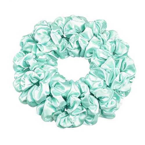 Ivyu 16 Pcs Scrunchies for Women's Thick Curly Hair, Bright Green Satin Hair Scrunchies for Girls, Big Scrunchies for Hair Ties, Ponytail Holders, Cute Pony Tails, No Crease Hair Ties, No Damage - color: Bright Green
