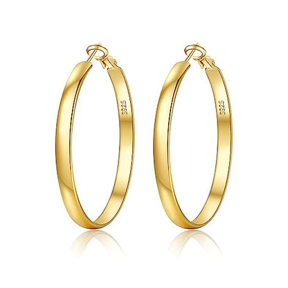 EXGOX 5mm Wide Gold Hoop Earrings for Women,Sterling Silver Hoop Earrings Large Silver Hoop Earrings Hypoallergenic Lightweight 14K Real Gold Plated Big Hoop Earrings for Women 30/40/50/60/70mm - color: Gold Color/40MM