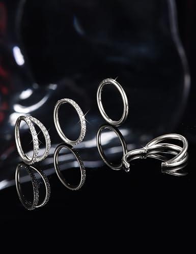 Dochais 4PCS 18G Nose Rings Hoops, Surgical Steel Earrings Tragus Septum Piercing CZ Clicker Ring, Hinged Segment Conch Lip Cartilage Double Hoops 8mm 10mm for Women Men - color: Silver, size: 16G(1.2mm),10mm