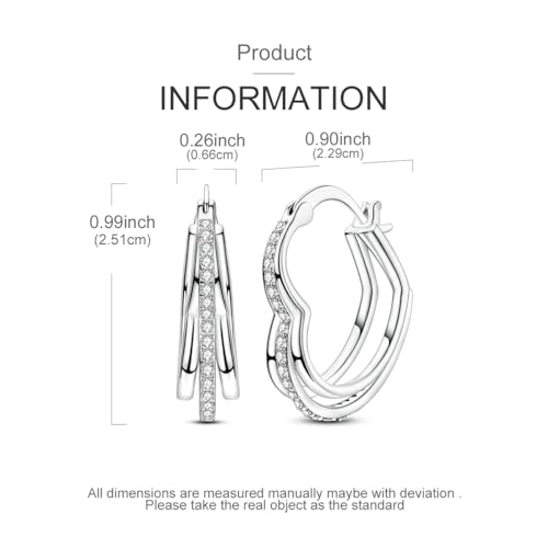NARMO 925 Sterling Silver Earrings for Women Hypoallergenic Hoop Earrings - color: Stacked Love