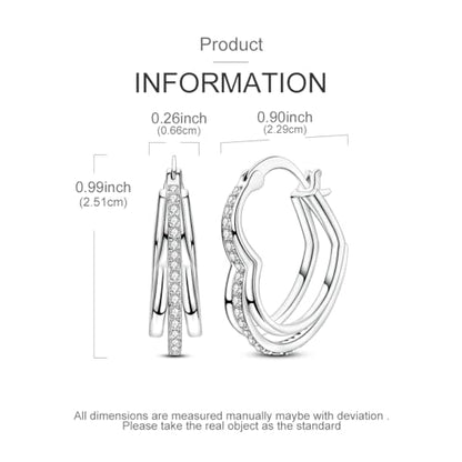 NARMO 925 Sterling Silver Earrings for Women Hypoallergenic Hoop Earrings - color: Stacked Love