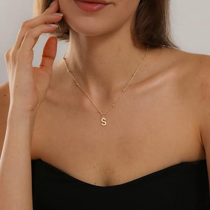 Initial Necklace for Women 14K Gold Silver Dainty Letter Necklace | Personalized Monogram Name Charm Pendant, Simple Bead Chain, Trendy Jewelry Gift, Non Tarnish - style: S