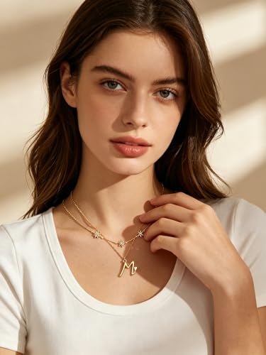 14K Gold A-Z Initial Lette Necklace Star Choker Women Necklace | Personalized Initial Jewelry, Meaningful Name Letter Gift for Women Wife Mom Friend, Perfect Present For Birthday/Anniversary - style: 14K Gold-M