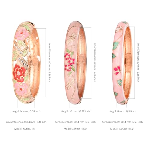 wynameleri Womens Multi-colors Cloisonne Bracelets Flower Enameled Gold Plated Hinged Cuff Bangles Jewelry Gift 3 Packs - color: 3 Pcs Set-Pink