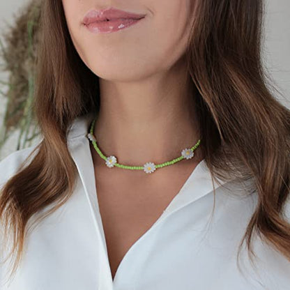 Wellike Freshwater Pearl Beaded Necklace for Women Handmade Boho Colorful Glass Beads Choker Necklace Stainless Steel 18K Gold Plated Bohemian Women Summer Jewelry Gifts - color: KKWX1145L