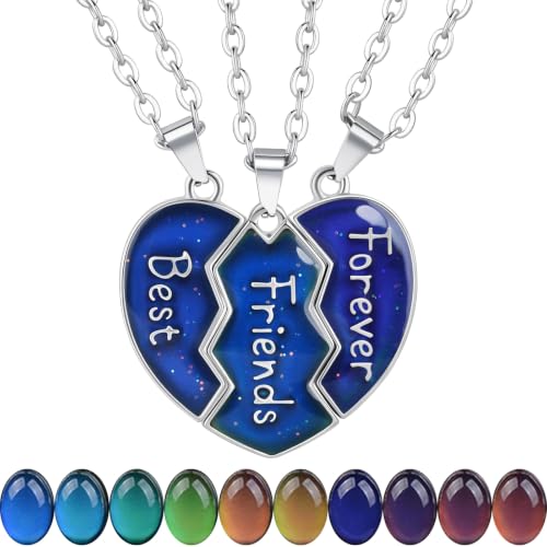 FM FM42 Temperature Sensing Color Changing Pendant Necklace with 19.29" Stainless Steel Rolo Chain - color: BFF Necklace Set, Pack of 3