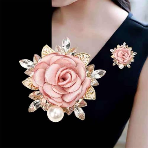 Rose Flower Brooch for Women Large Flower Brooch Elegant Pearl Brooches Handmade Crystal Pearl Pins Fabric Floral Lapel Pin Christmas Valentine's Day Dress Suit Accessories - color: pink