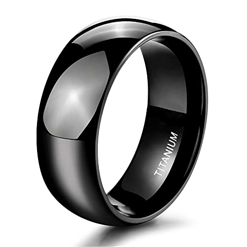TIGRADE Black Titanium Ring 2mm 4mm 6mm 8mm Dome High Polished Wedding Band Size 3-14.5 - color: 8mm, size: 10.5