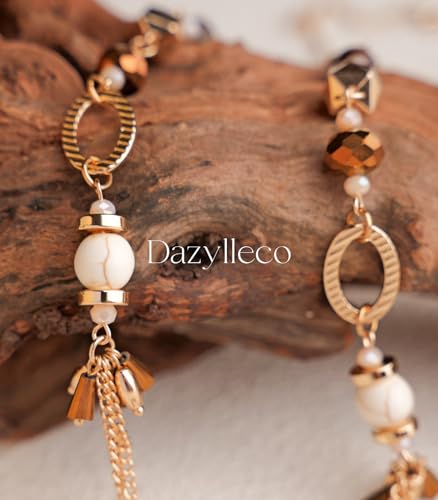Long Gold Boho Necklaces for Women Beaded Statement Chain Long Necklace Gold Costume Jewelry Birthday Gifts for Her - color: Light Brown