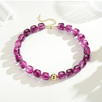 Ritach Chunky Beaded Necklaces for Women - Colorful Large Square Acrylic Beaded Necklace Boho Chunky Necklace Adjustable Statement Choker Necklace for Women Waterproof Summer Beach Jewelry Gifts - color: Purple