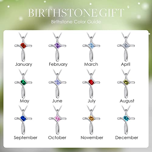Cross Necklace for Women 925 Sterling Silver Birthstone Necklace for Women | Silver Necklaces with Diamond Sideways Birthstone Jewelry Gifts for Women 45+3cm Adjustable Chain - color: 05-May-Emerald