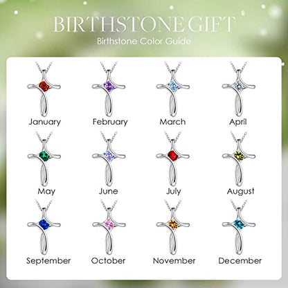 Cross Necklace for Women 925 Sterling Silver Birthstone Necklace for Women | Silver Necklaces with Diamond Sideways Birthstone Jewelry Gifts for Women 45+3cm Adjustable Chain - color: 05-May-Emerald