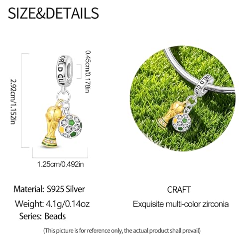 Pandach 925 Sterling Silver Charms for Bracelets and Necklaces Travel Round The World Beads Charms Relaxation Dangle Pendant,Jewelry Beads Gifts for Women - style: World Cup Charm