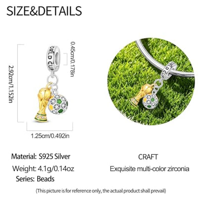 Pandach 925 Sterling Silver Charms for Bracelets and Necklaces Travel Round The World Beads Charms Relaxation Dangle Pendant,Jewelry Beads Gifts for Women - style: World Cup Charm
