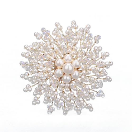 Flower White Pearl Brooch Pin for Women | Striking Large Pearl Flower Beads Statement Costume Pin Graceful Wedding Anniversary Prom Jewelry Gifts - style: Pearl2