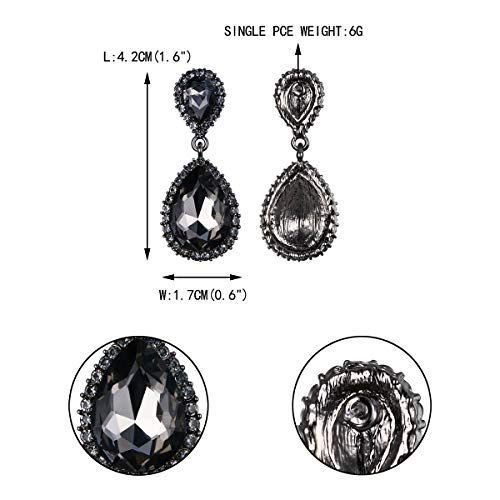 EVER FAITH Women's Austrian Crystal Wedding Tear Drop Dangle Earrings | Bridal Prom Jewelry for Bride Bridesmaid - color: Grey Black-Tone