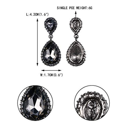 EVER FAITH Women's Austrian Crystal Wedding Tear Drop Dangle Earrings | Bridal Prom Jewelry for Bride Bridesmaid - color: Grey Black-Tone