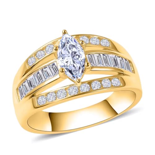 SHOP LC DELIVERING JOY Cubic Zirconia Ring CZ in 925 Sterling Silver - Engagement Rings for Women Promise Rings for Her - Cute Anniversary Statement Cubic Zirconia Jewelry Gifts for Womens 3-4.5 ctw - color: Yellow Gold