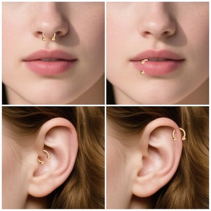 D.Bella 22G 20G 18G 16G 14G 12G 10G 8G 6G 4G 2G 0G 00G Surgical Steel Nose Septum Horseshoe Hoop Eyebrow Lip Navel Belly Nipple Piercing Ring Helix Tragus Daith Rook Captive Earrings Replacement Spikes - color: A8 -4pcs, Rose Gold & black, size: 16g,10mm