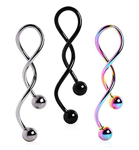 Kiokioa Spiral Twist Navel Ring 316L Surgical Steel Body Piercing Rings14g - color: 3PCS a Set