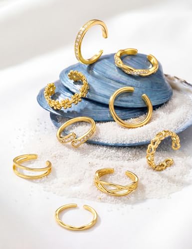 sailimue Gold Filled Toe Rings for Women Non Tarnish Adjustable Silver Ring | 9Pcs 14K Gold Filled Toe Rings Waterproof Summer Beach Foot Jewelry Hypoallergenic Stacking Band Stackable Ring - color: Gold