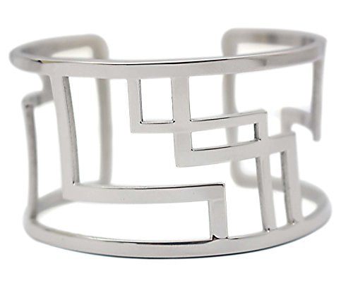 Women's Stainless Steel Hollow Out Geometric Open Cuff Bangle Bracelets Wide Armband
