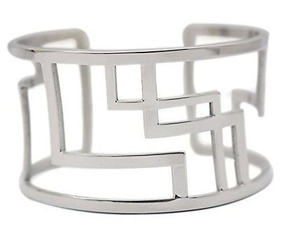 Women's Stainless Steel Hollow Out Geometric Open Cuff Bangle Bracelets Wide Armband