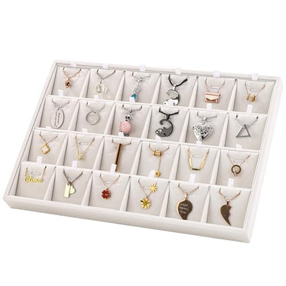 24 Grid Stackable Jewelry Tray Organizer with Removable Divider Velvet Tray | Jewelry Display Tray for Earrings Necklaces Bracelet Rings Display Showcase - Beige - color: Beige