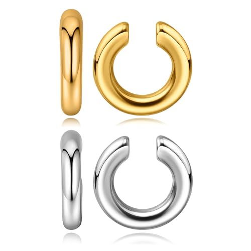 Ear Cuffs Non Piercing Aretes De Mujer Gold Chunky Earrings for Women Clip On Earrings Non Tarnish Gold Earrings Gifts Trendy Stuffers - color: 4PCS Silver Gold Huggie Ear Cuff
