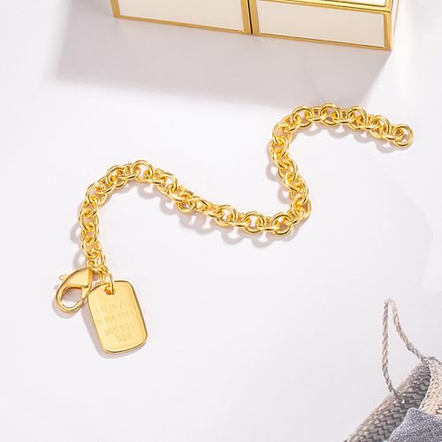Dankadi Women 925 Sterling Silver Round Cable Wire Link Bracelet Charm Heart-Bell-Square-Circle Pendant Chain Bangle Fine Jewelry Gift For Wife Her - color: 8.5MM Gold Square Pendant, size: 5.9 in
