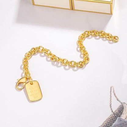 Dankadi Women 925 Sterling Silver Round Cable Wire Link Bracelet Charm Heart-Bell-Square-Circle Pendant Chain Bangle Fine Jewelry Gift For Wife Her - color: 8.5MM Gold Square Pendant, size: 9.5 in