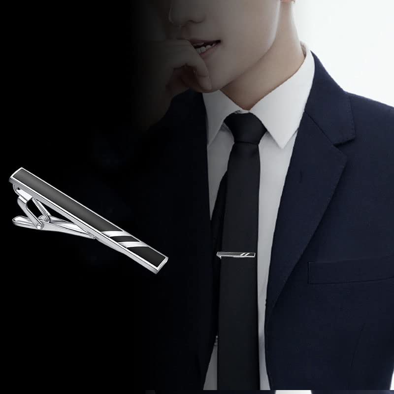 Skinny Tie Clip Navy Blue Black And Gold Tie Clips For Men Unique | Gold Tie Clip Silver Tie Bars For Mens Tie Clip Stainless Steel Elegant Tie Clips Black And Gold Tie Pin - color: Black