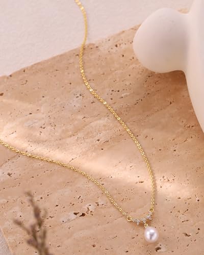 Pearl Necklaces for Women Trendy 14k Gold Plated Cubic Zirconia Pearl Pendant Necklace Valentines Day Wedding Birthday Mother's Day Gifts Dainty Gold Necklace for Women - color: Style 1 - Gold Necklace